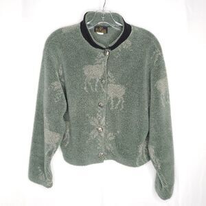 The Wudcahk Cropped Fleece Jacket M Green Elk Deer Animal Buttons Naturecore NH